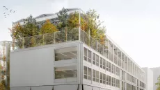 The photovoltaic glass roof at Allmend Primary School, which forms part of the planned “Greencity” area in the Wollishofen district of Zurich.